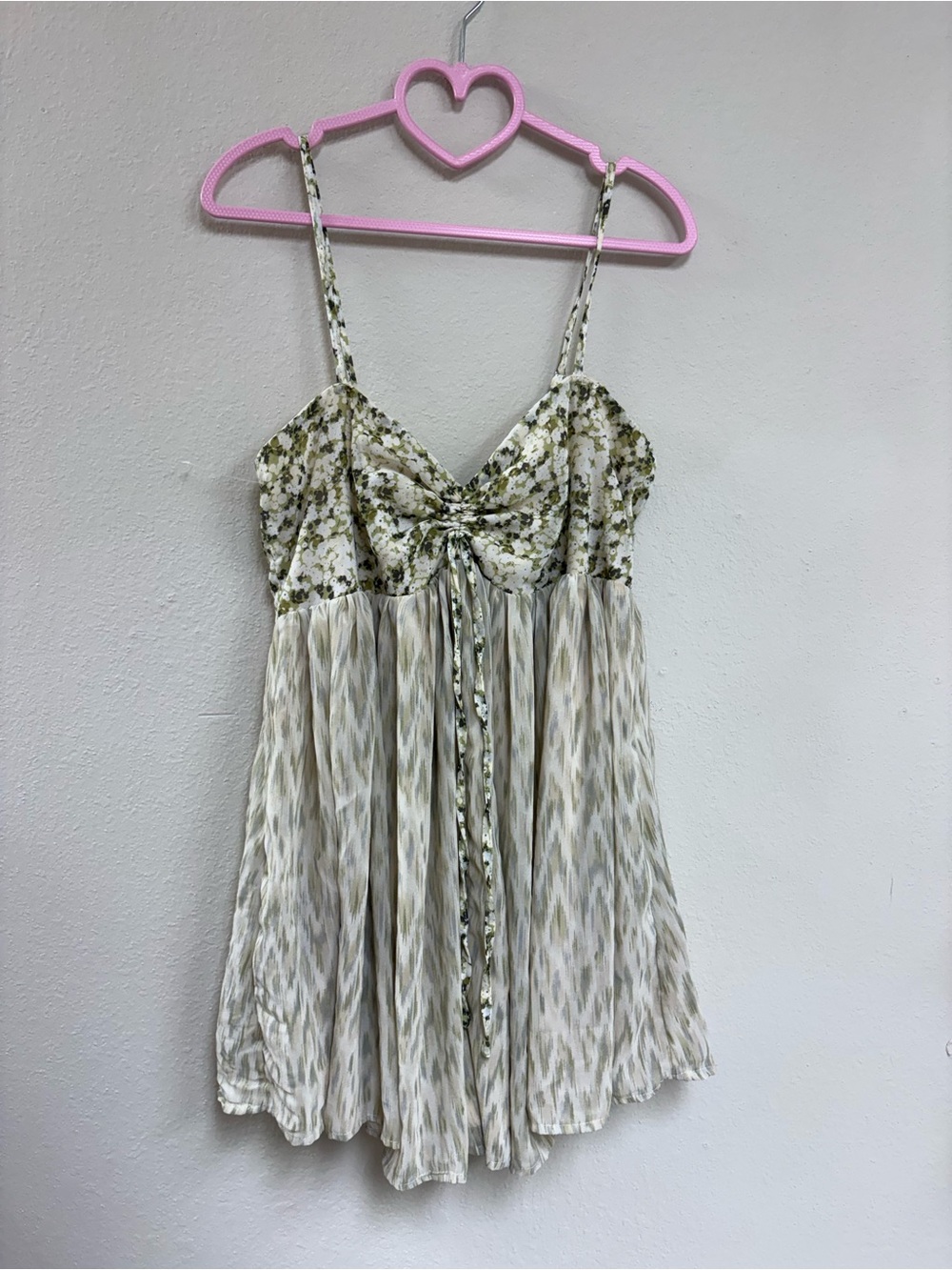 Entro Lightweight Floral & Ikat Spaghetti Strap Dress - Cream & Olive